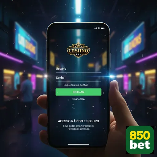 Tela de login do cassino online 850bet em smartphone.