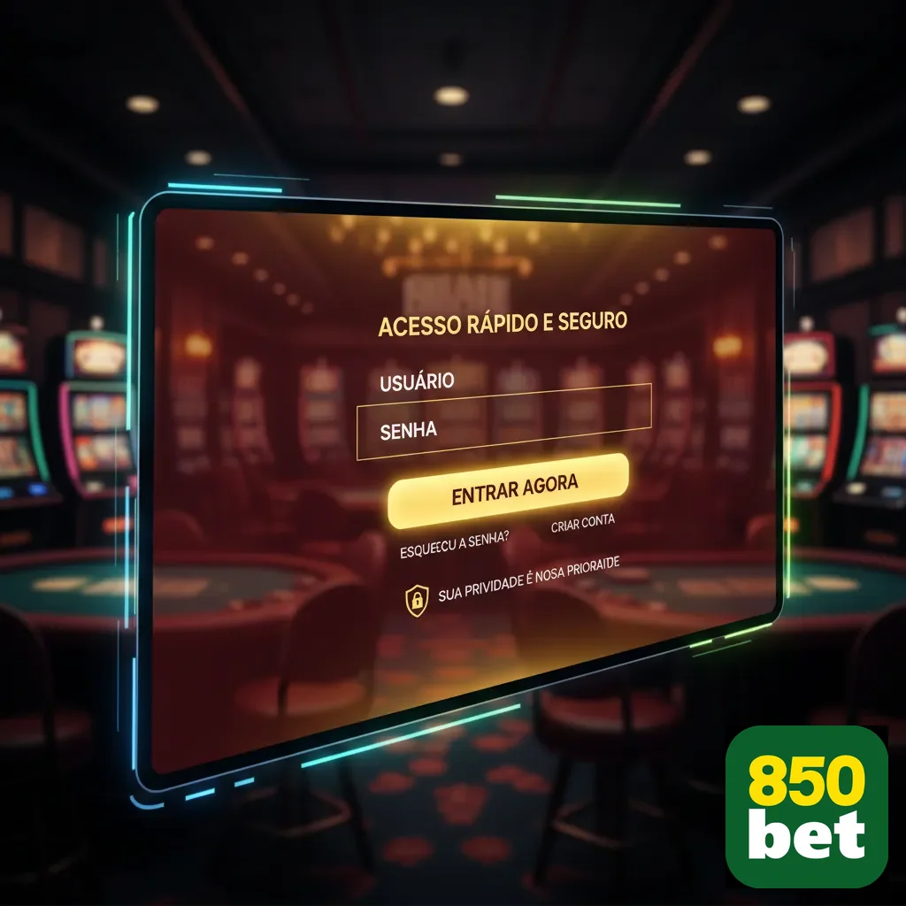 Tela de login da 850bet com acesso seguro para VIPs.