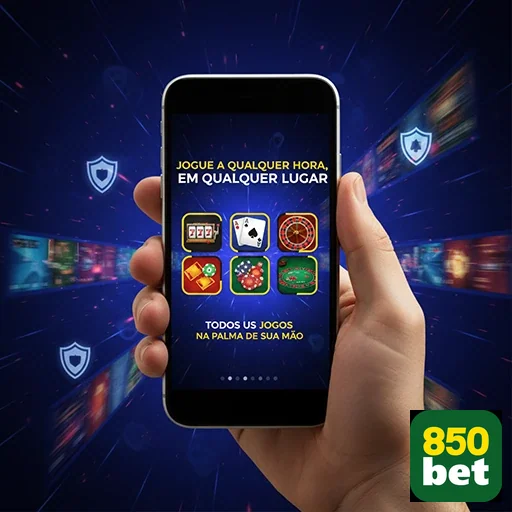 Smartphone exibindo jogos da 850bet em fundo dinâmico.