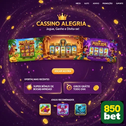 Tela da 850bet destacando jogos de slot no Cassino Alegria