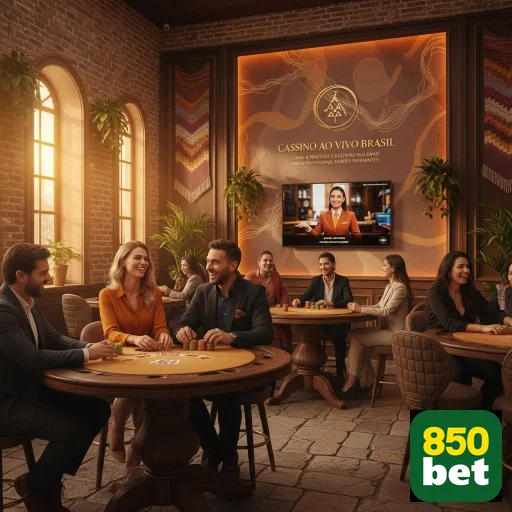 Jogadores interagem em mesa de cassino ao vivo na 850bet.