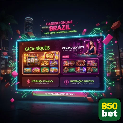 Tela do cassino online 850bet mostrando caça-níqueis e cassino ao vivo.