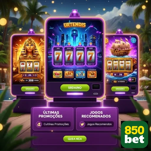 Interface da 850bet com slots e promoções visíveis.