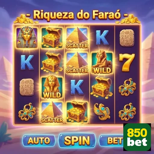 Tela do jogo 'Riqueza do Faraó' no aplicativo 850bet.