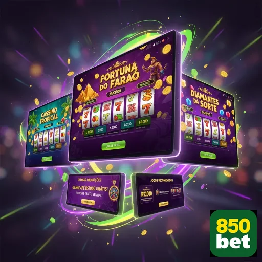 Slots vibrantes da 850bet com temática de fortuna e prêmios.