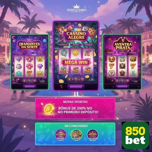 Interface do site 850bet com slots e bônus VIP visíveis.