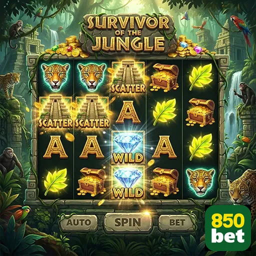 Slot 'Survivor of the Jungle' da 850bet com elementos vibrantes.