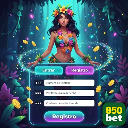 Tela de cadastro do app 850bet com serviços VIP em destaque.