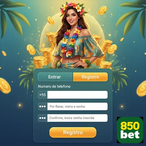Interface de registro da 850bet com um tema de luau.