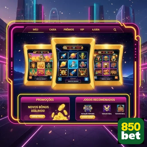 Celular da 850bet mostrando slot games e promoções VIP.