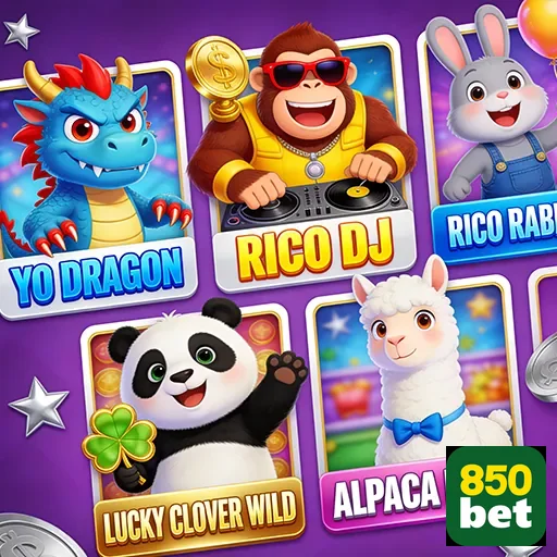 Slots coloridas no mobile da 850bet com personagens animados.